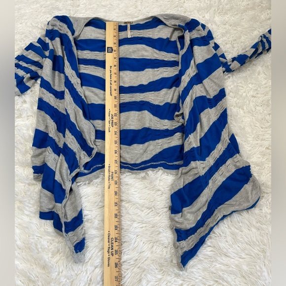 Free People | Blue & Gray Striped Ruched Cardigan - Picture 10 of 11